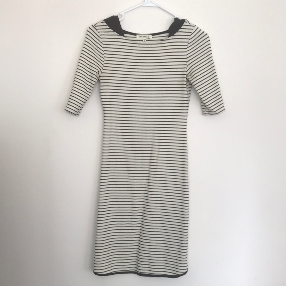 Monteau black and white striped fitted dress